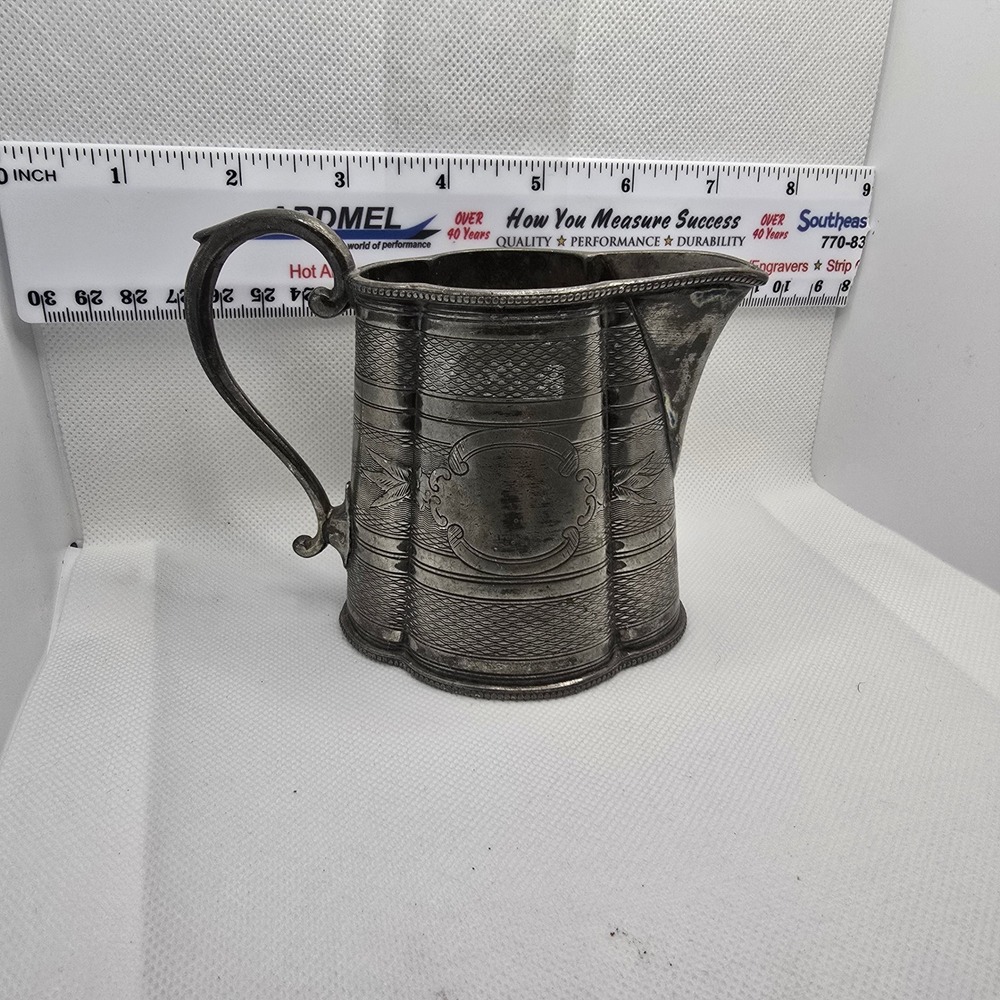 Antique TC & Co Silver Plate Creamer Pitcher Engraved 1816 Victorian Style 084